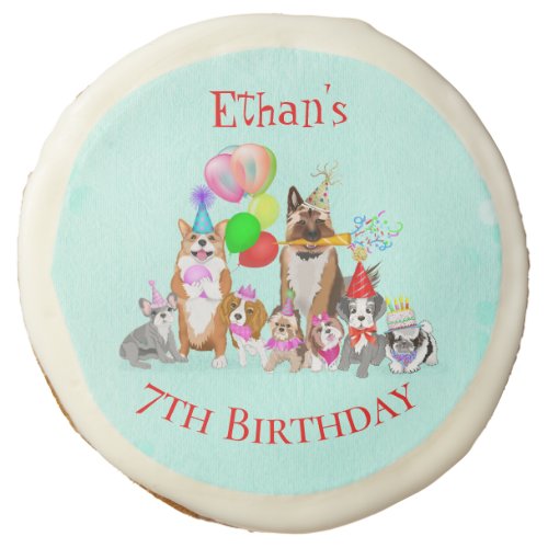 Cute Dogs Birthday Celebration Lets Paw_ty  Sugar Cookie