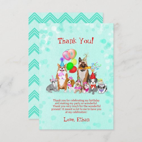 Cute Dogs Birthday Celebration Lets Paw_ty Thank  Thank You Card