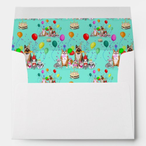 Cute Dogs Birthday Celebration Lets Pawty Pattern Envelope