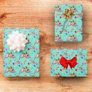 Cute Dogs Birthday Celebration Let's Pawty Pattern Wrapping Paper Sheets
