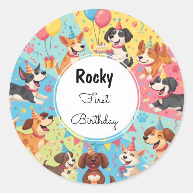 Cute Dogs Birthday Party Favor Stickers (Front)