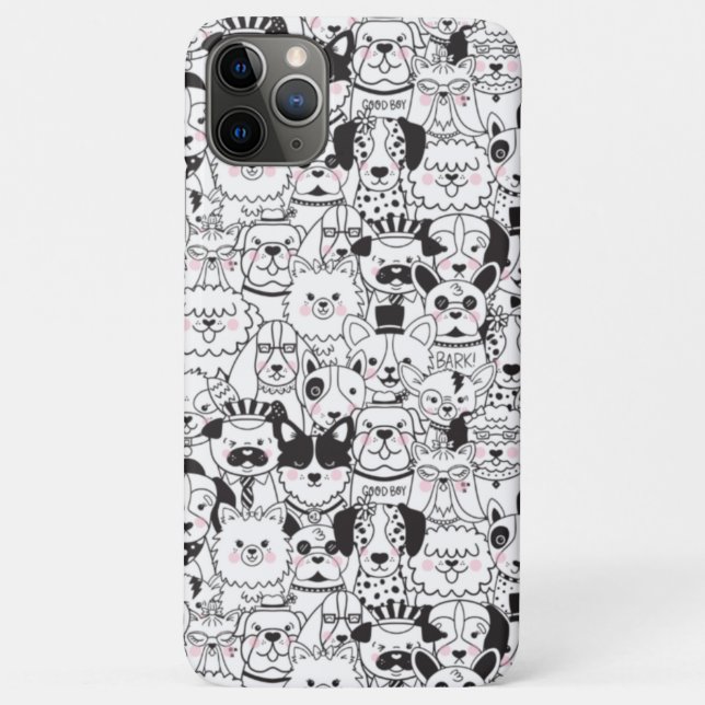 Cute Dogs Black and White Animal Pattern Line Art Case-Mate iPhone Case (Back)