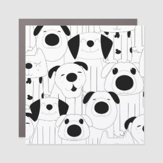 Cute dogs: black, white cartoon. car magnet