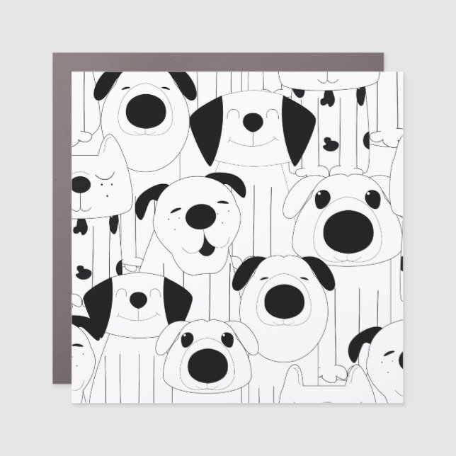 Cute dogs: black, white cartoon. car magnet (Front)