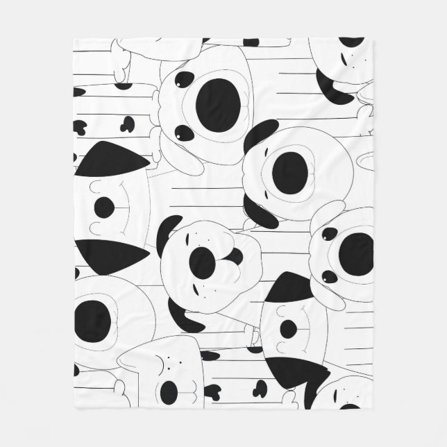Cute dogs: black, white cartoon. fleece blanket (Front)