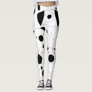 Cute dogs: black, white cartoon. leggings