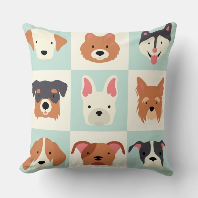 Cute dogs breed pattern throw pillow (Front)