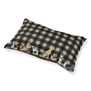 Cute Dogs Buffalo Plaid Pattern Pet Bed