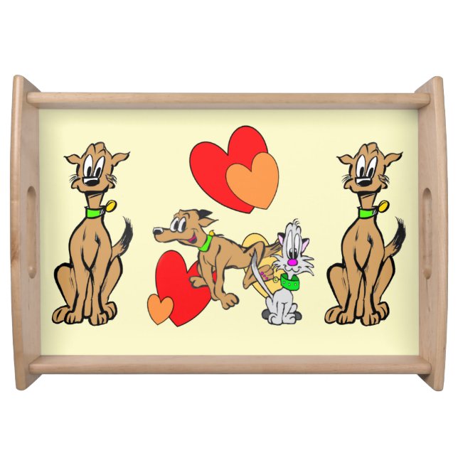Cute Dogs & Cat Cartoon Serving Tray (Front)