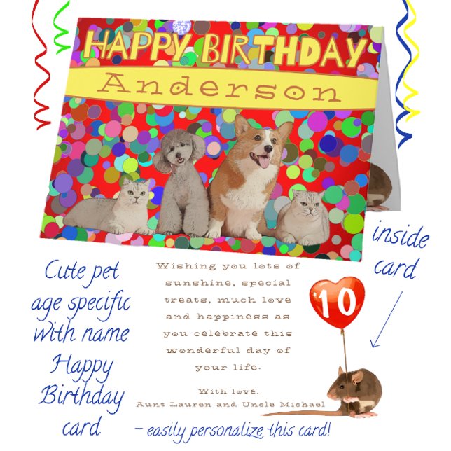 Cute Dogs Cats Age Specific Fun Happy Birthday Card (Creator Uploaded)