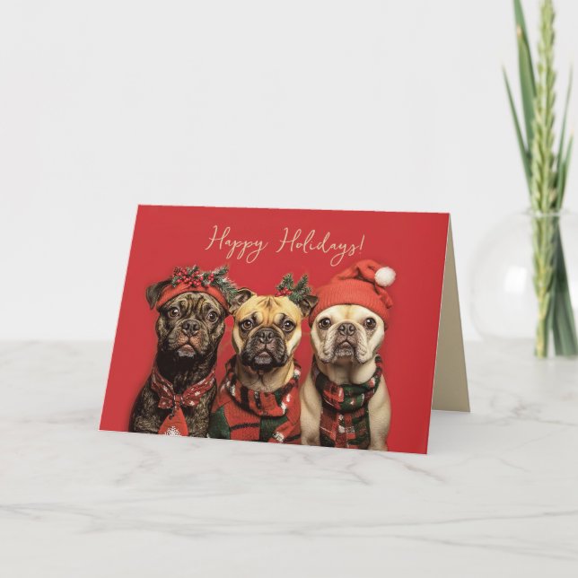 Cute Dogs Celebrating Christmas Happy Holidays Thank You Card (Front)