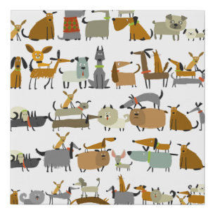 Cute dogs collection, sketch vintage illustration faux canvas print