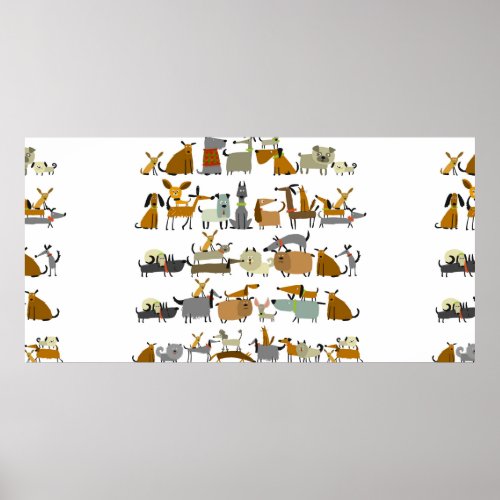 Cute dogs collection sketch vintage illustration poster