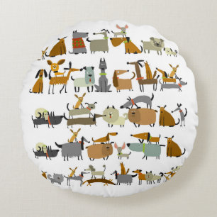 Cute dogs collection, sketch vintage illustration round pillow