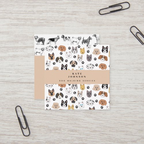 Cute Dogs Dog Walker Grooming Square Business Card