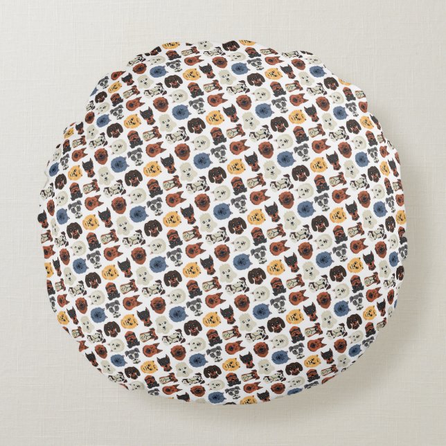 Cute Dogs Faces Pattern Round Pillow (Front)