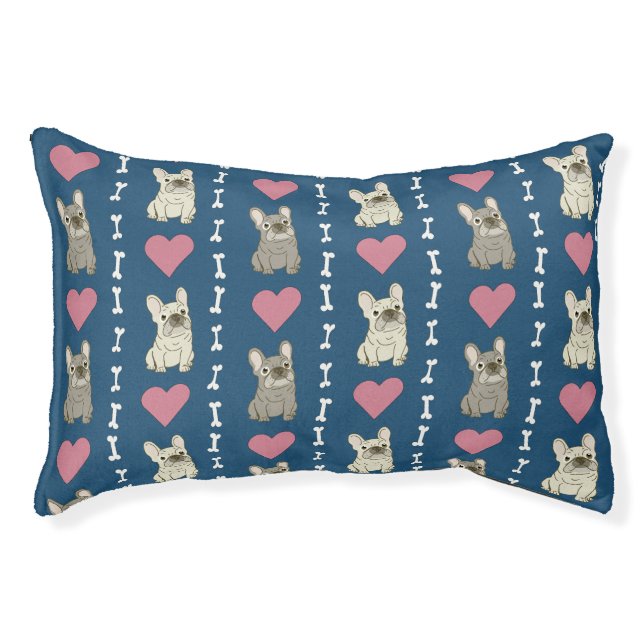 Cute dogs, Frenchie, hearts, and bones Pet Bed (Front)
