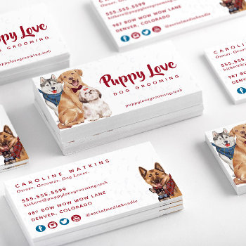 Cute Dogs Groomer Walker Sitter Business Card by TheSpottedOlive at Zazzle