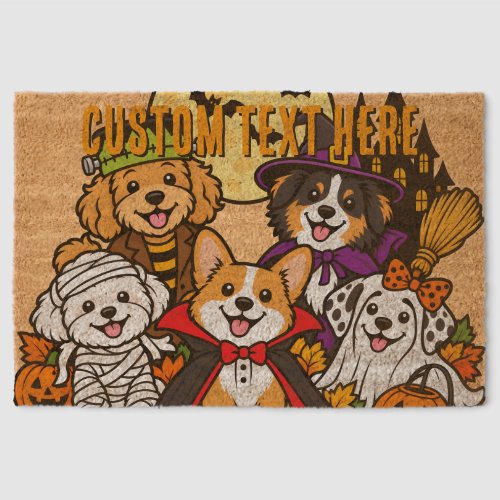 Cute Dogs Halloween custom Fiber Doormat