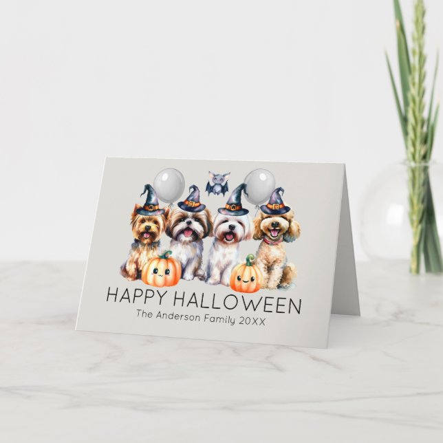 Cute Dogs Happy Halloween Holiday Card (Front)