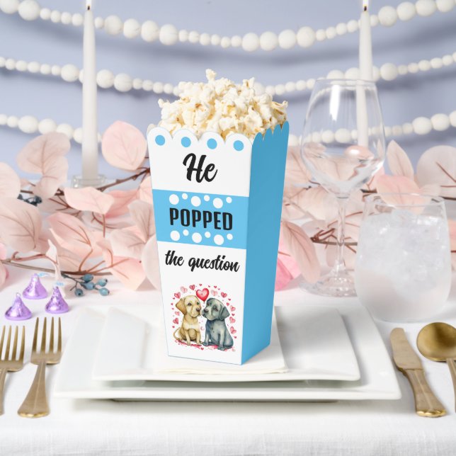 Cute dogs he popped the question blue popcorn favor boxes (Wedding)
