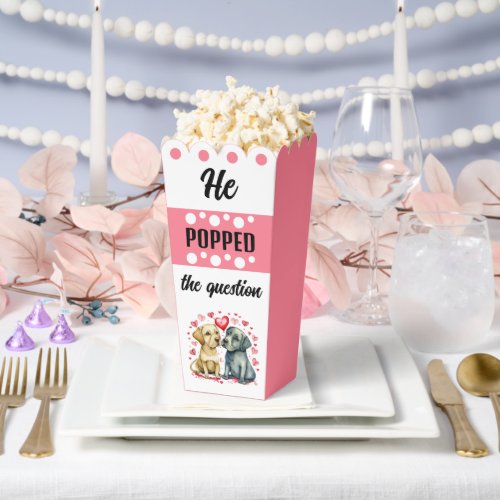 Cute dogs he popped the question pink popcorn favor boxes