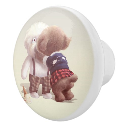 Cute Dogs Hugging Ceramic Knob