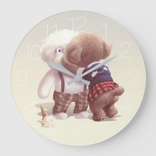 Cute Dogs Hugging Large Clock