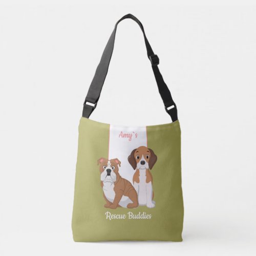 Cute dogs illustration Rescue dogs custom name Crossbody Bag