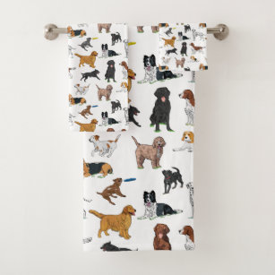 Cute Dogs Illustrations Pattern Bath Towel Set