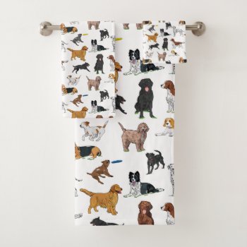Cute Dogs Illustrations Pattern Bath Towel Set by judgeart at Zazzle