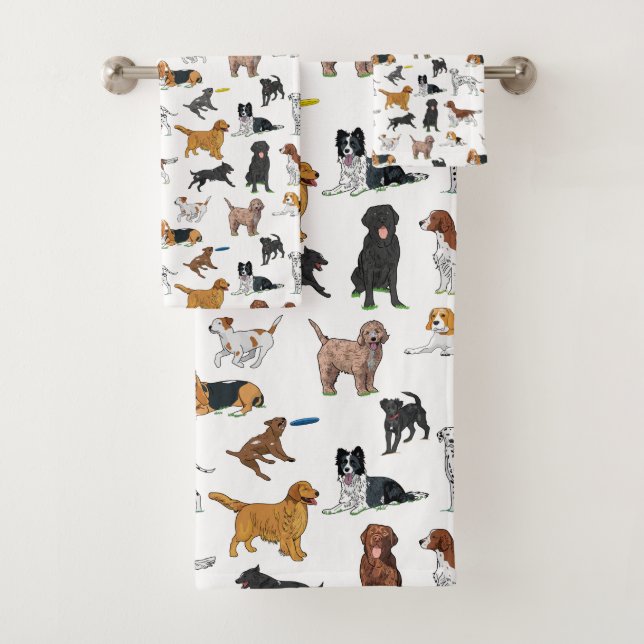 Cute Dogs Illustrations Pattern Bath Towel Set (Insitu)