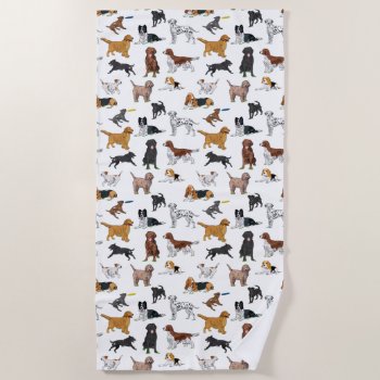 Cute Dogs Illustrations Pattern Beach Towel by judgeart at Zazzle