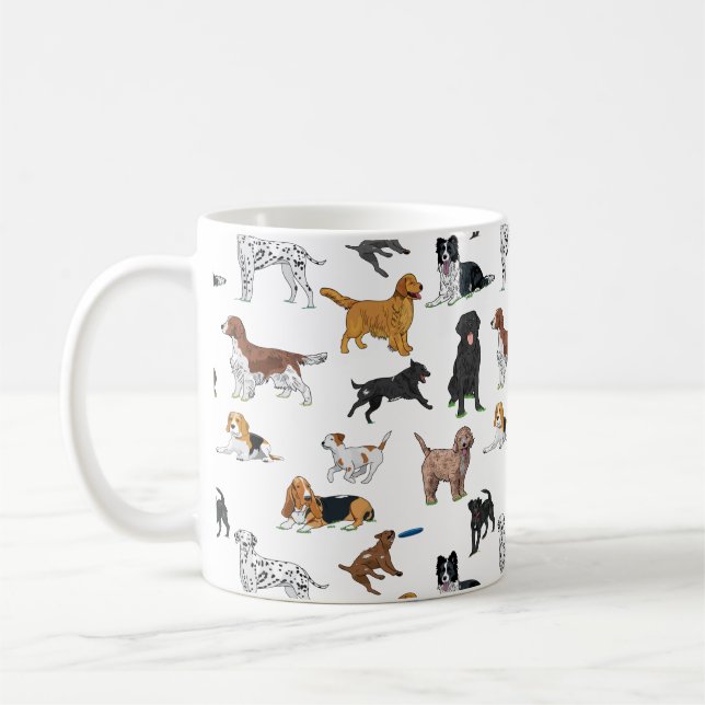 Cute Dogs Illustrations Pattern Coffee Mug (Left)
