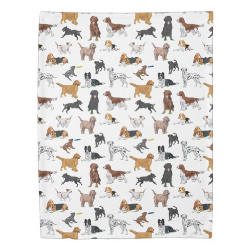 Cute Dogs Illustrations Pattern Duvet Cover