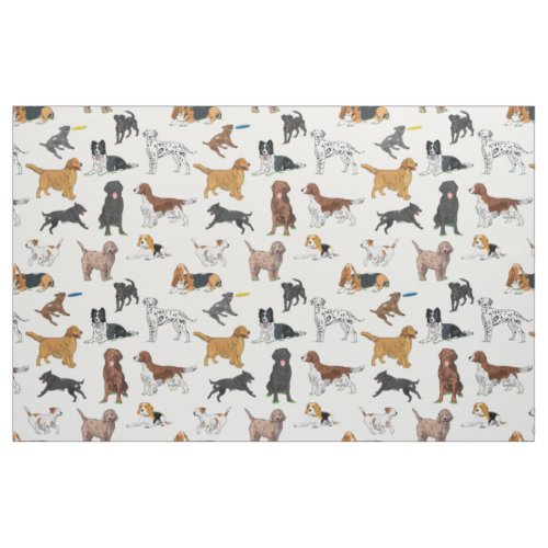 Cute Dogs Illustrations Pattern Fabric