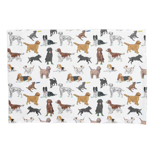 Cute Dogs Illustrations Pattern Pillow Case (Front)