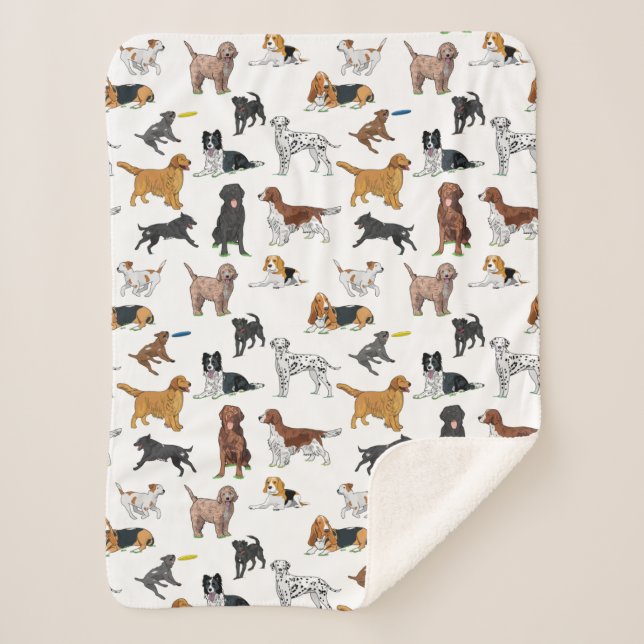 Cute Dogs Illustrations Pattern Sherpa Blanket (Front)
