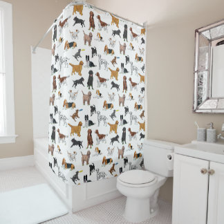 Cute Dogs Illustrations Pattern Shower Curtain
