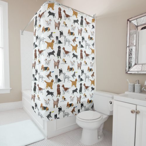 Cute Dogs Illustrations Pattern Shower Curtain