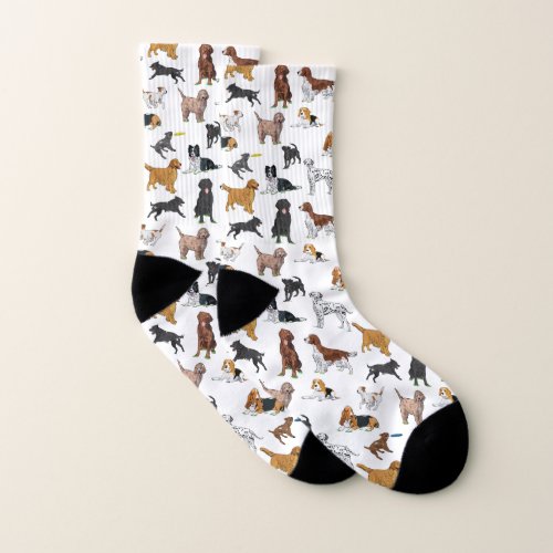 Cute Dogs Illustrations Pattern Socks