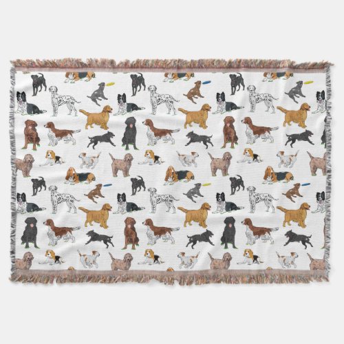 Cute Dogs Illustrations Pattern Throw Blanket