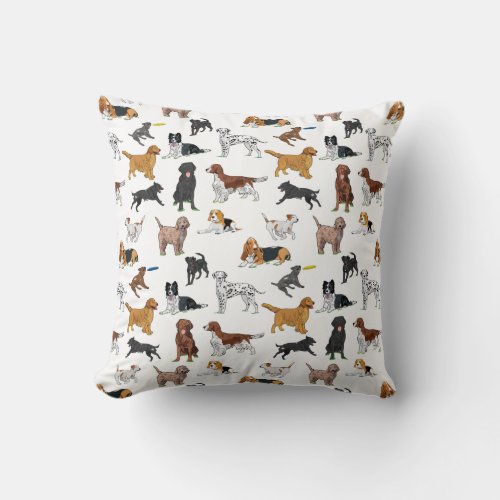 Cute Dogs Illustrations Pattern Throw Pillow