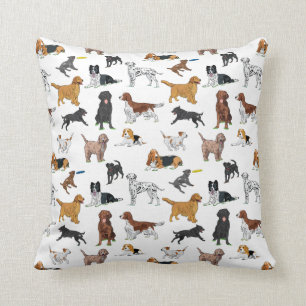 Cute Dogs Illustrations Pattern Throw Pillow