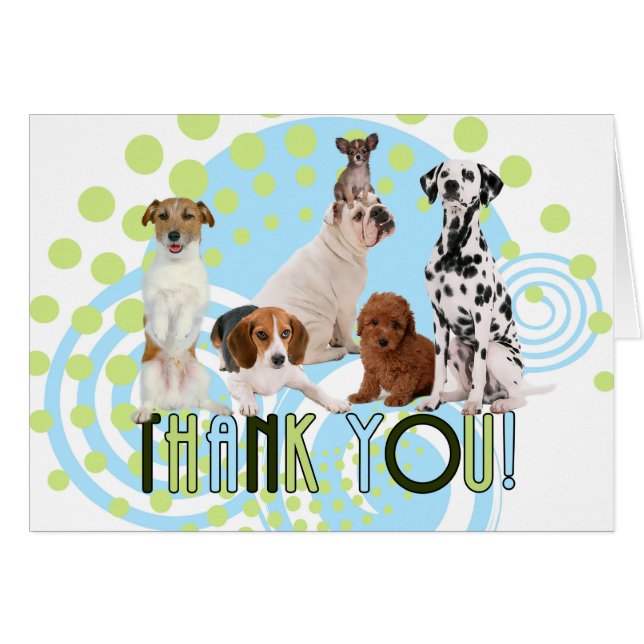 Cute Dogs in Blue and Green Blank Thank You (Front Horizontal)