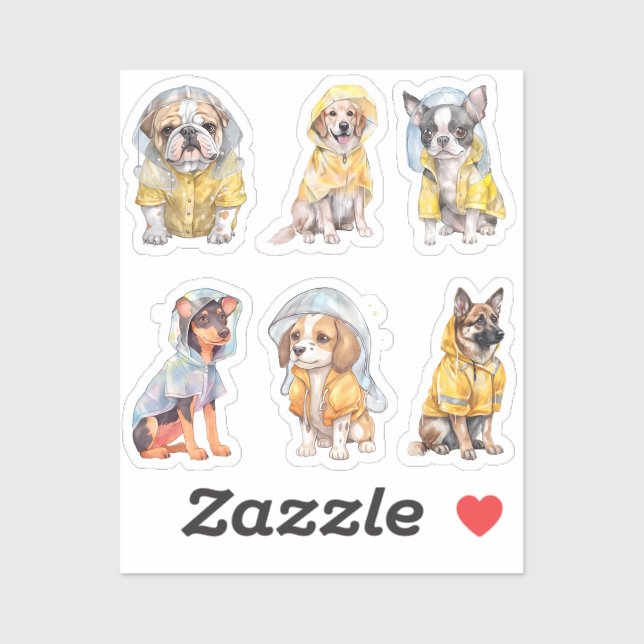 Cute Dogs in Raincoats Stickers (Sheet)