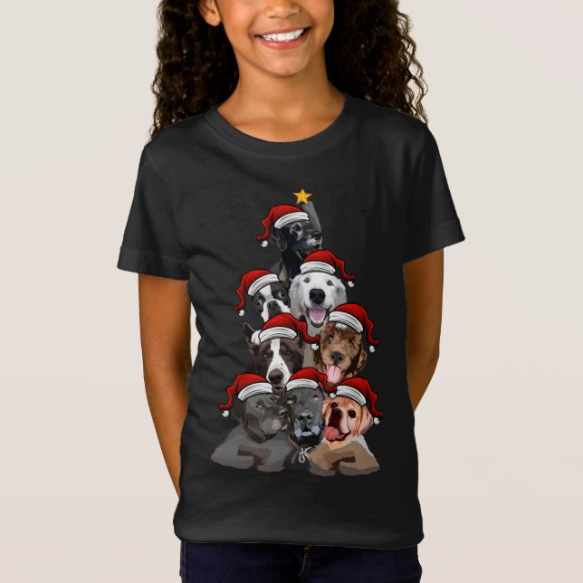 Cute Dogs in Santa Hats Christmas Tree with Star H T-Shirt (Front)
