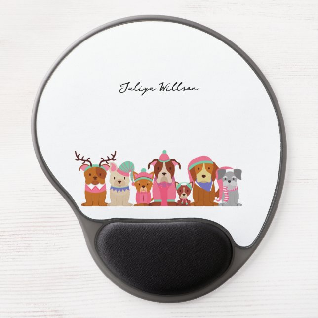 Cute dogs in the winter name  gel mouse pad (Front)
