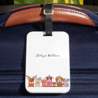 Cute dogs in the winter name luggage tag