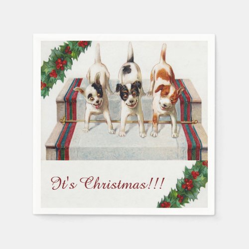 Cute Dogs Its Christmas Napkins